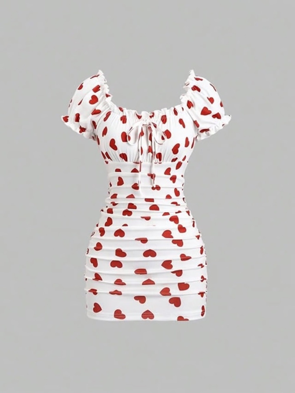 WORN ONCE Size Large L Sexy Bodycon Heart Print Ruched Waist Mini Dress lot6034